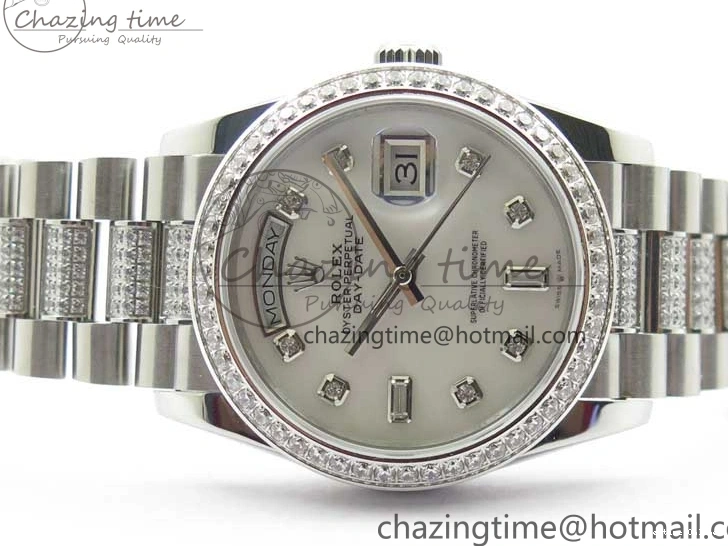 0516 Day-Date 36mm 128239 SS Crystal BP Best Edition White MOP Crystal Marker Dial on SS President Bracelet A MoistureWicking 2682